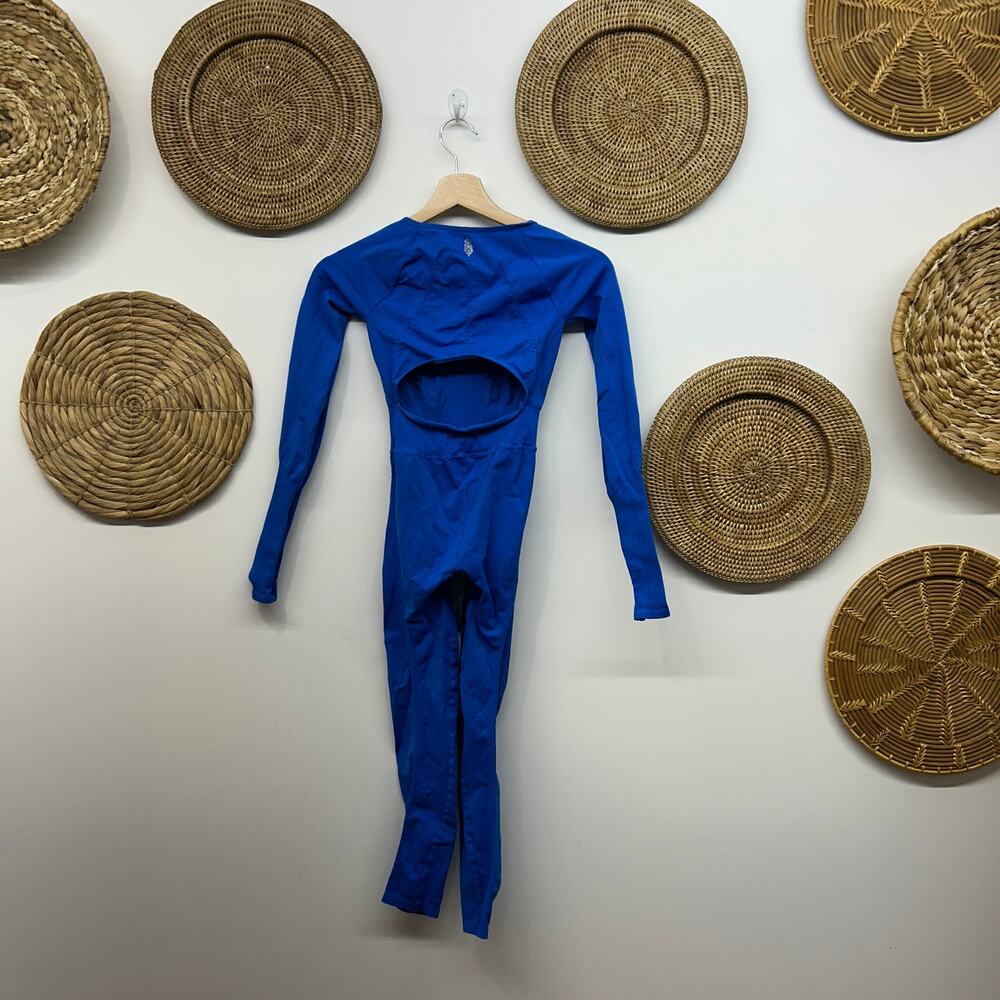 Free People Long Sleeve Good Karma Onesie XS/Small Blue Stretch Athleisure Yoga - Picture 4 of 7